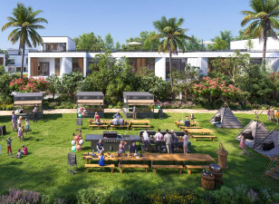 A modern townhouse with five bedrooms.