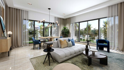 A modern townhouse with five bedrooms.